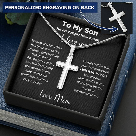 To My Son - I Believe In You - Personalized Stainless Steel Cross Necklace