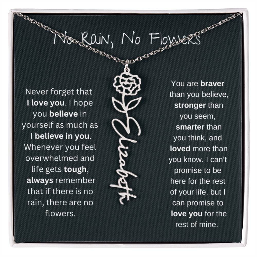 No Rain - No Flowers - Never Forget That I Love You | Birth Flower Name Necklace