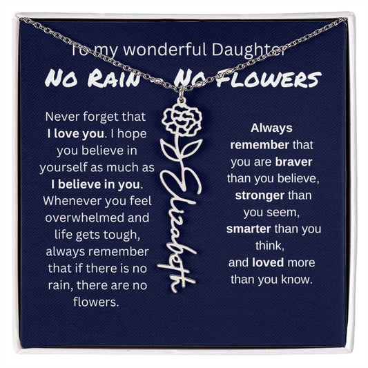 No Rain, No Flowers - I Love You - Birth Flower Name Necklace