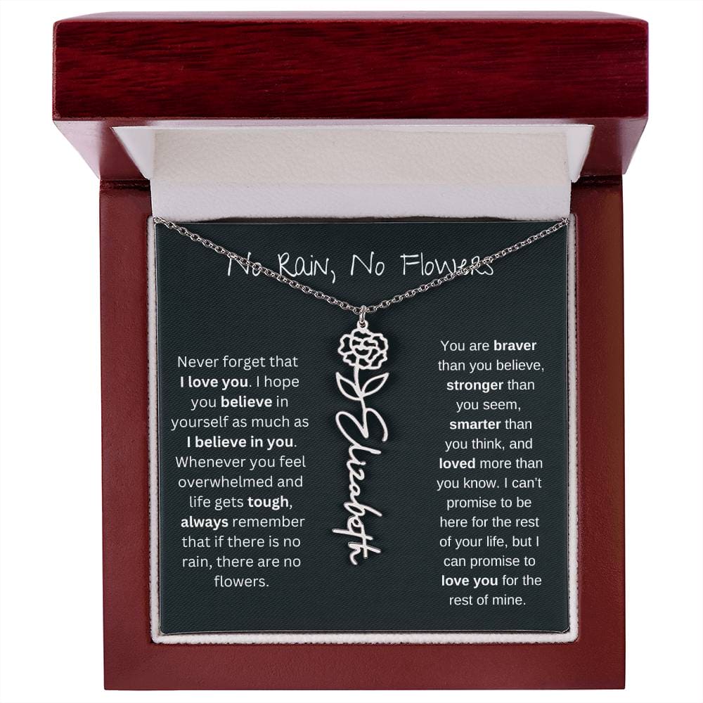 No Rain - No Flowers - Never Forget That I Love You | Birth Flower Name Necklace