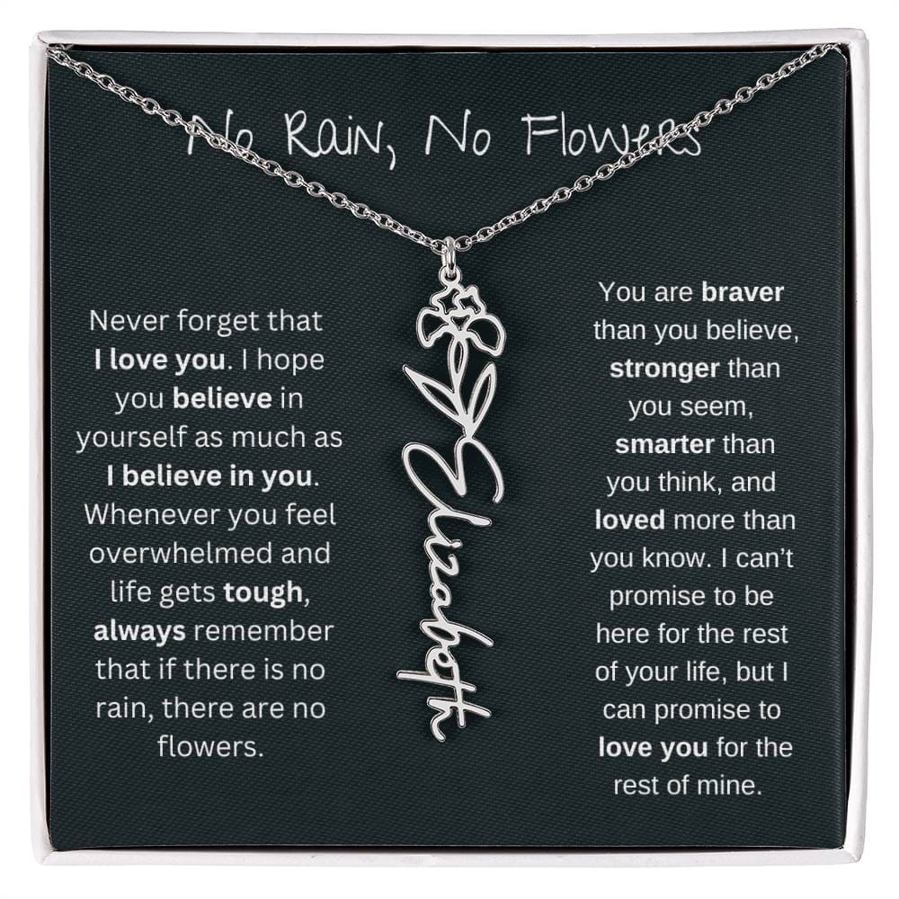 No Rain - No Flowers - Never Forget That I Love You | Birth Flower Name Necklace