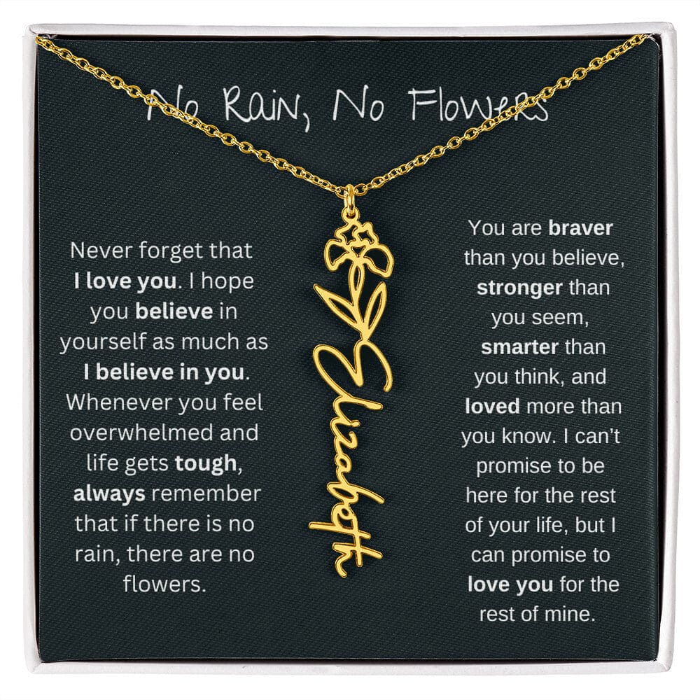 No Rain - No Flowers - Never Forget That I Love You | Birth Flower Name Necklace