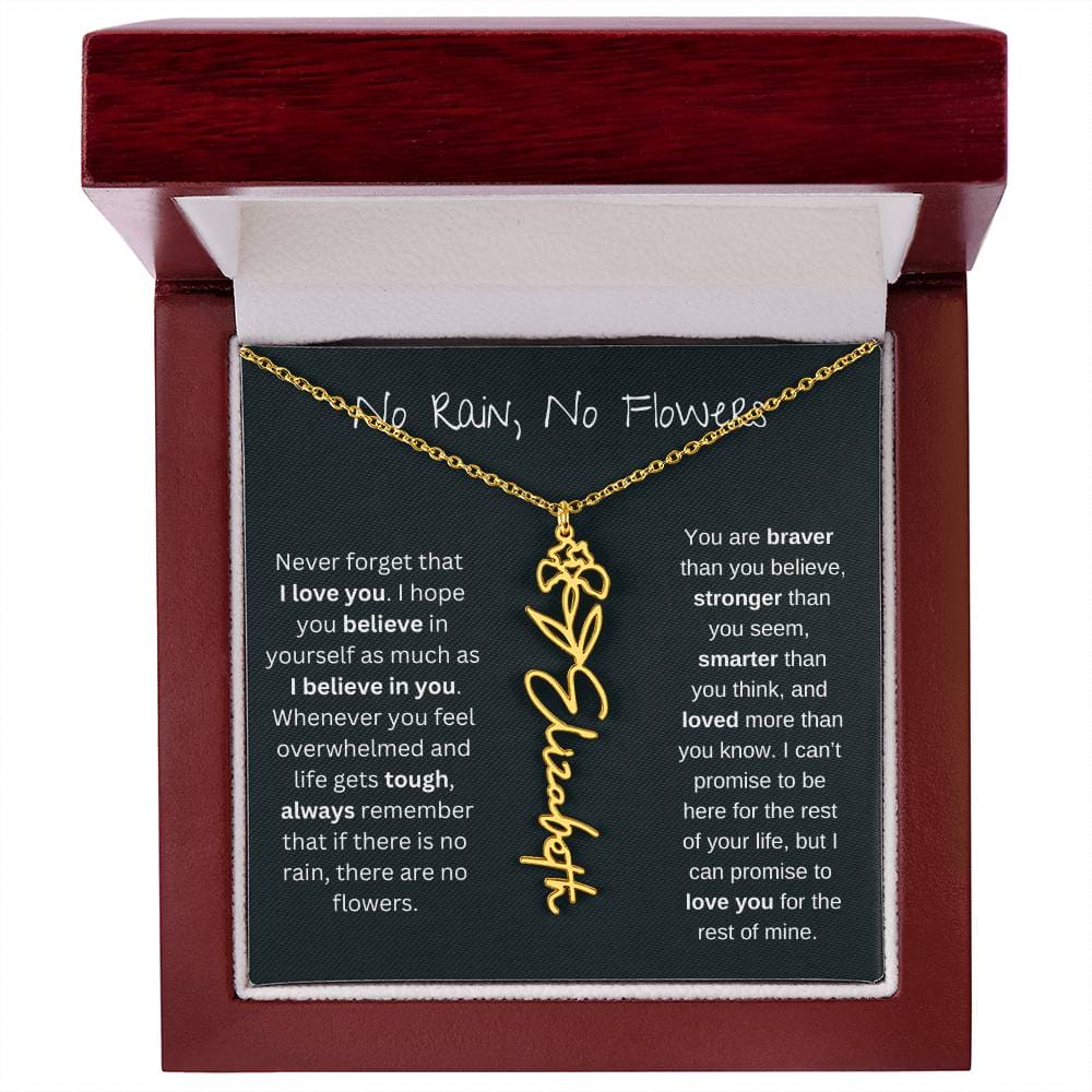 No Rain - No Flowers - Never Forget That I Love You | Birth Flower Name Necklace