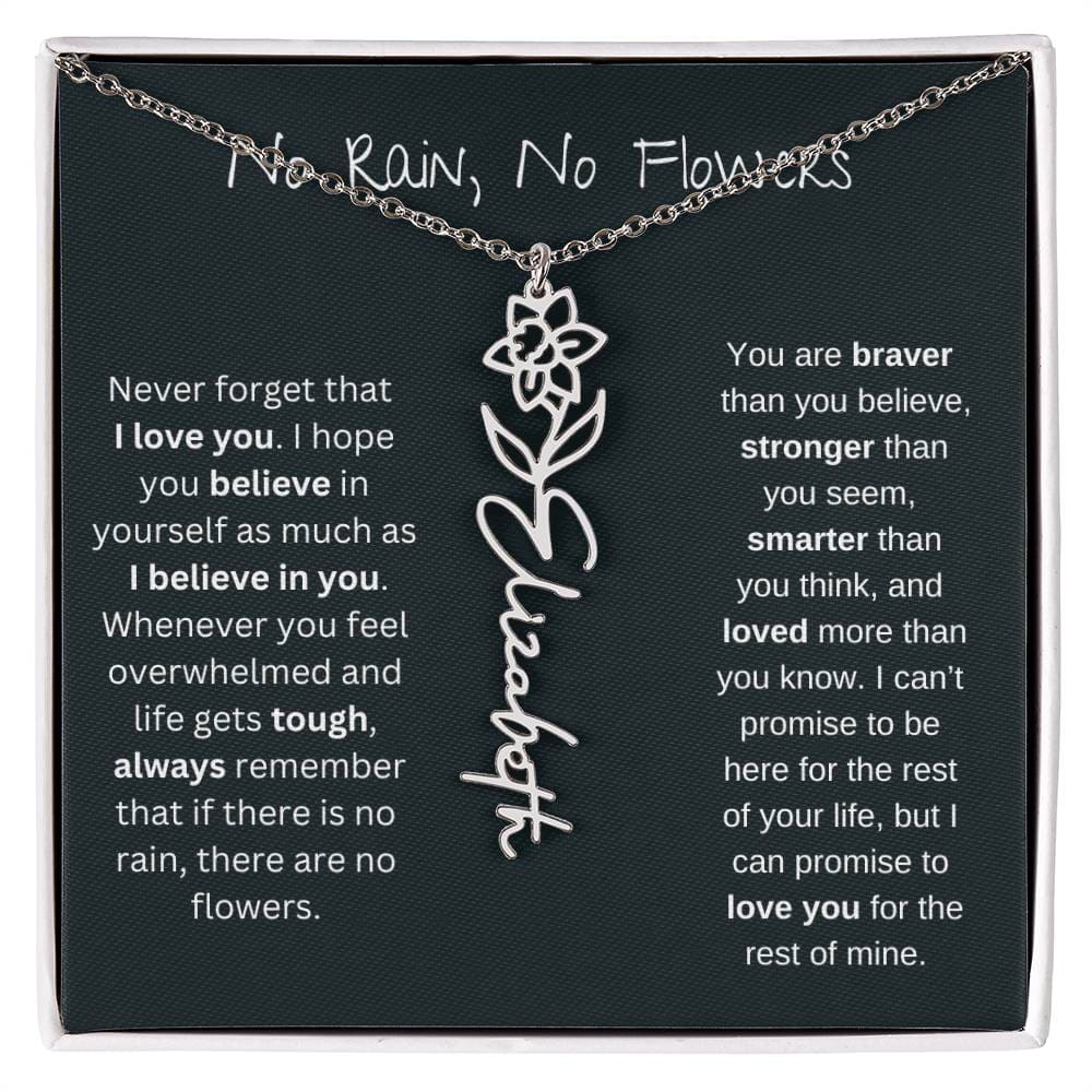 No Rain - No Flowers - Never Forget That I Love You | Birth Flower Name Necklace