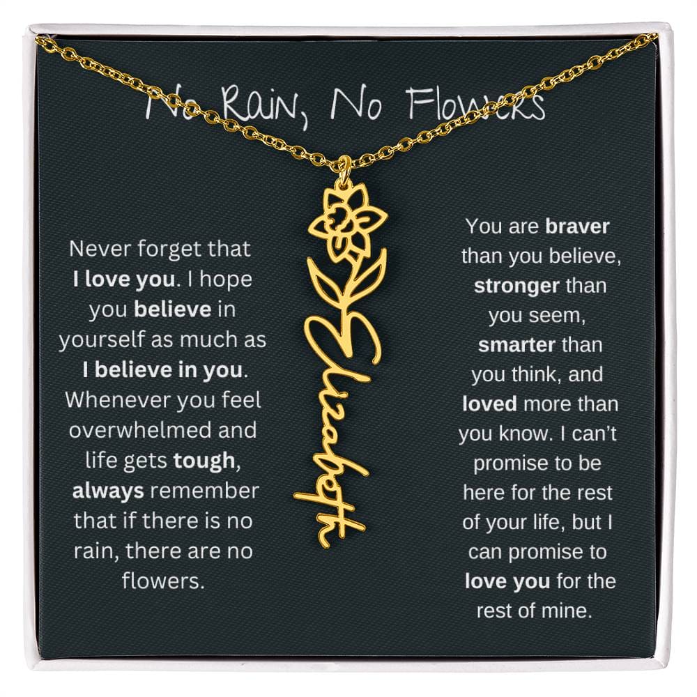 No Rain - No Flowers - Never Forget That I Love You | Birth Flower Name Necklace