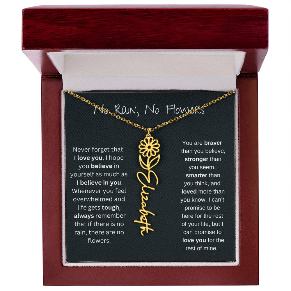 No Rain - No Flowers - Never Forget That I Love You | Birth Flower Name Necklace