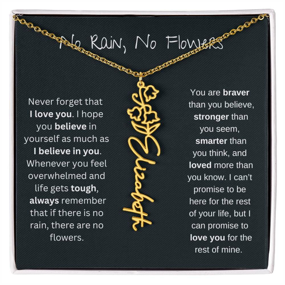 No Rain - No Flowers - Never Forget That I Love You | Birth Flower Name Necklace