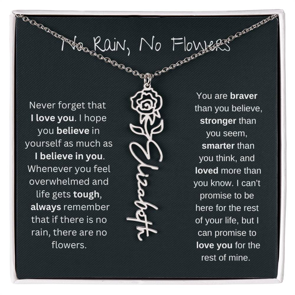 No Rain - No Flowers - Never Forget That I Love You | Birth Flower Name Necklace