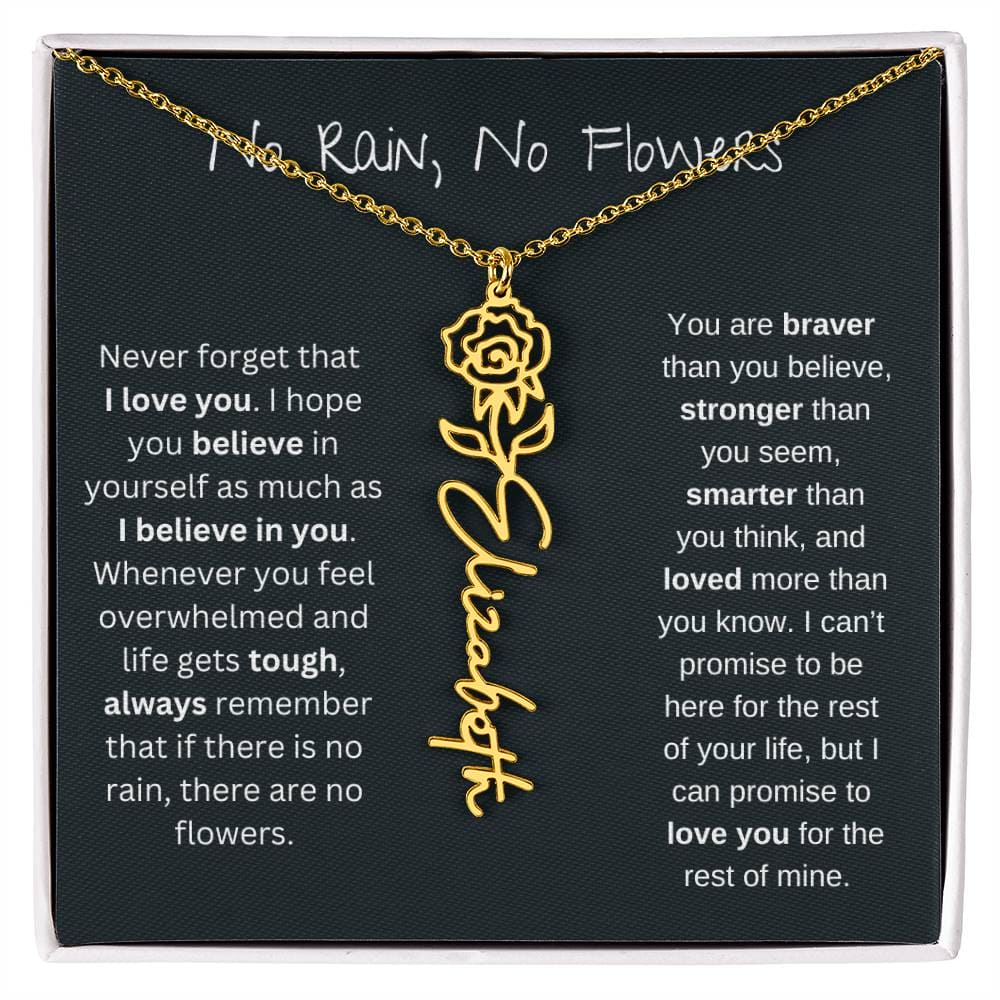 No Rain - No Flowers - Never Forget That I Love You | Birth Flower Name Necklace