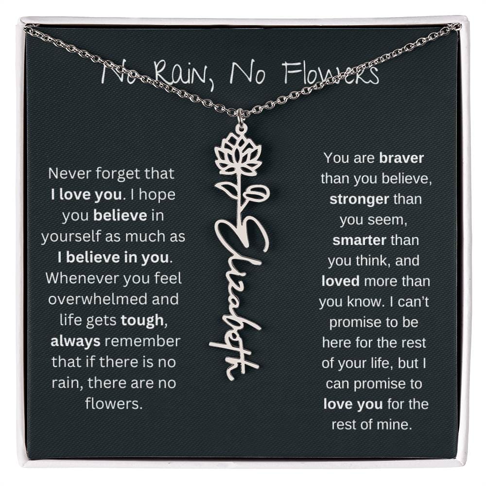 No Rain - No Flowers - Never Forget That I Love You | Birth Flower Name Necklace