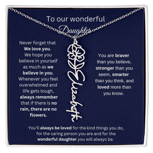 To Our Wonderful Daughter - Never Forget That We Love You - Flower Name Necklace