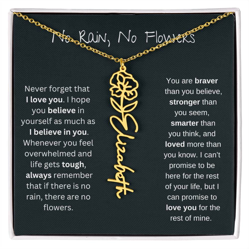 No Rain - No Flowers - Never Forget That I Love You | Birth Flower Name Necklace