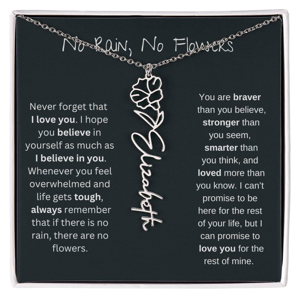 No Rain - No Flowers - Never Forget That I Love You | Birth Flower Name Necklace