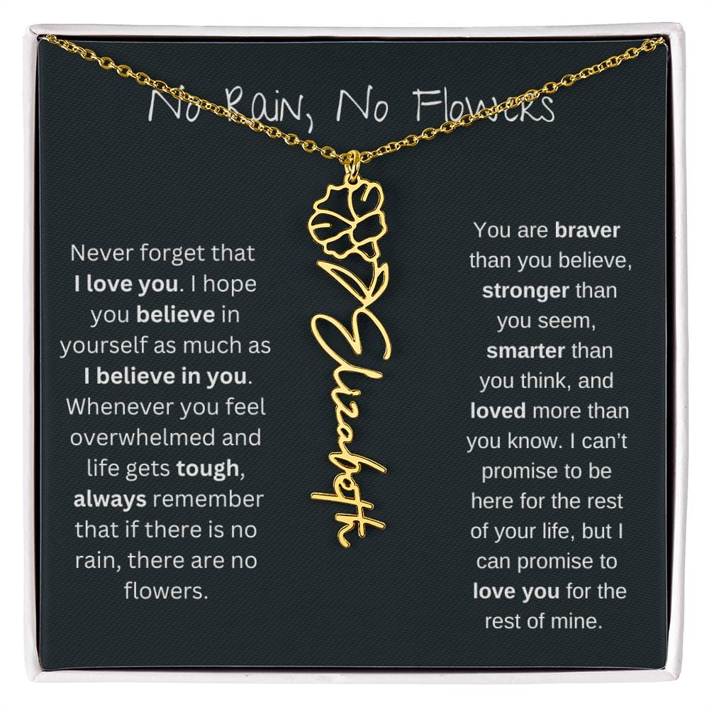 No Rain - No Flowers - Never Forget That I Love You | Birth Flower Name Necklace