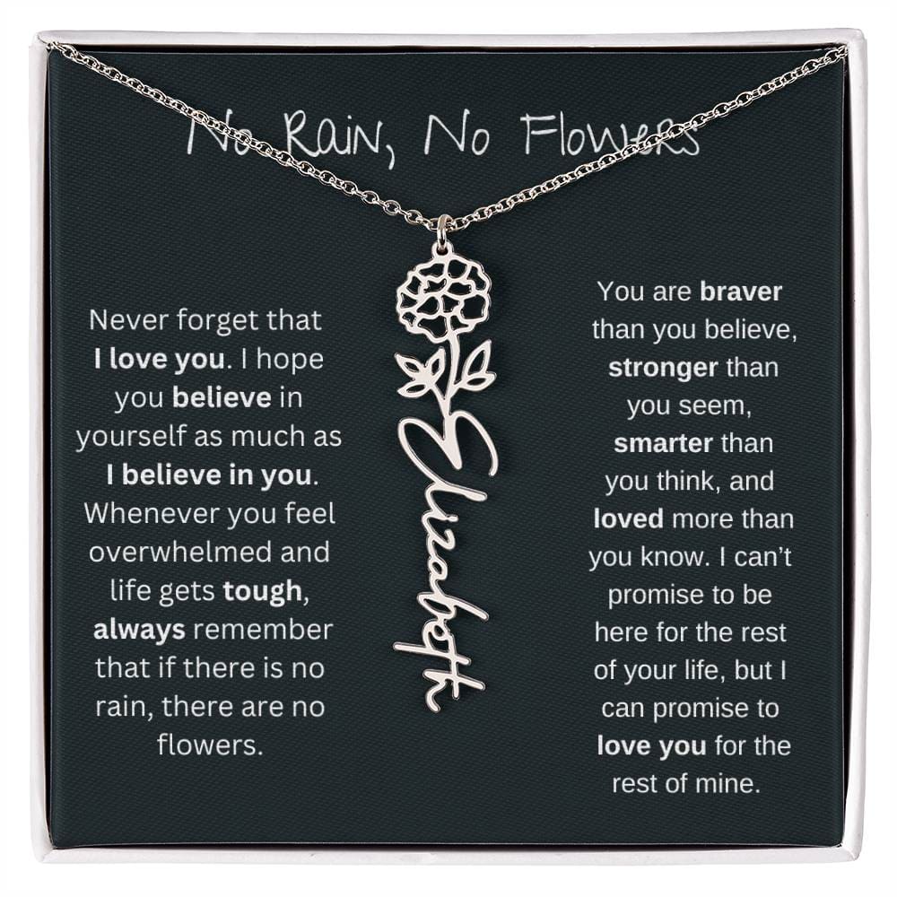 No Rain - No Flowers - Never Forget That I Love You | Birth Flower Name Necklace