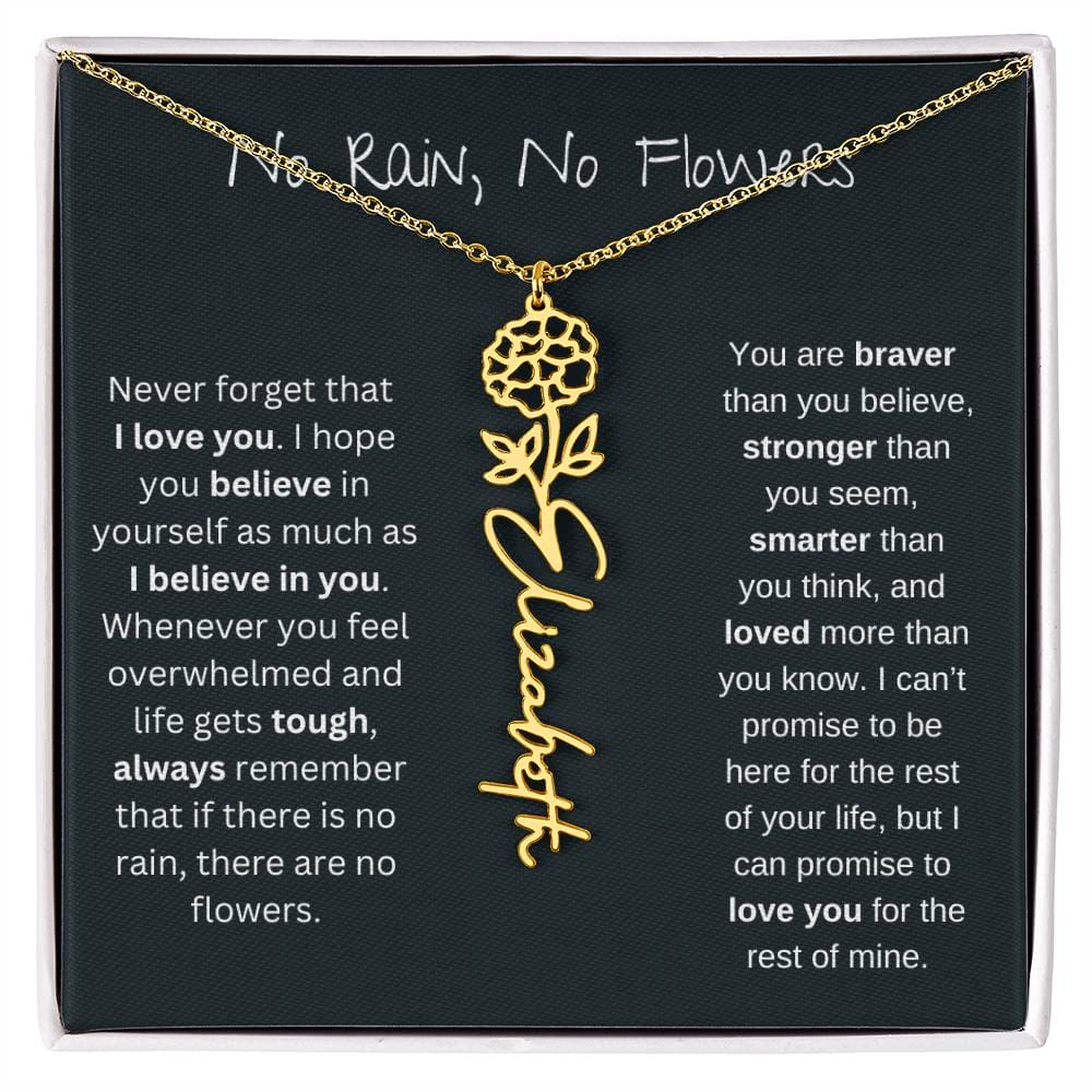 No Rain - No Flowers - Never Forget That I Love You | Birth Flower Name Necklace