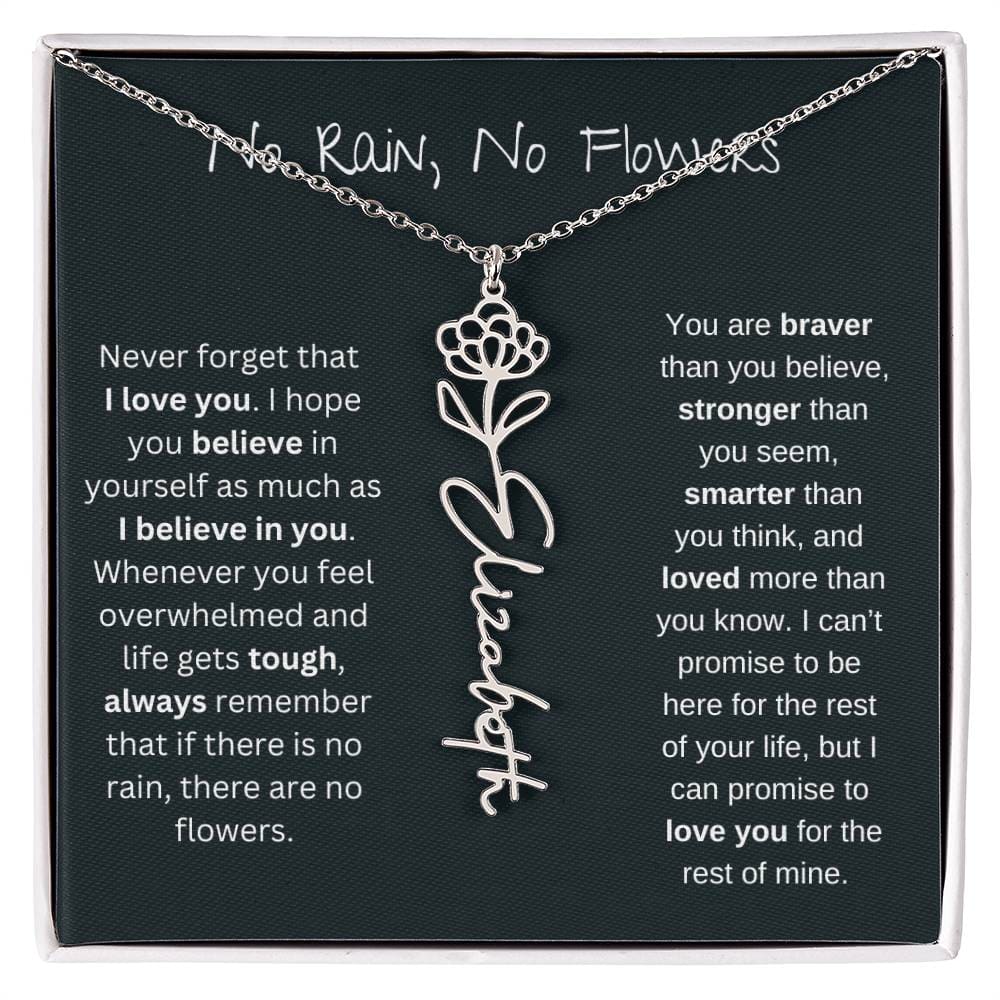 No Rain - No Flowers - Never Forget That I Love You | Birth Flower Name Necklace