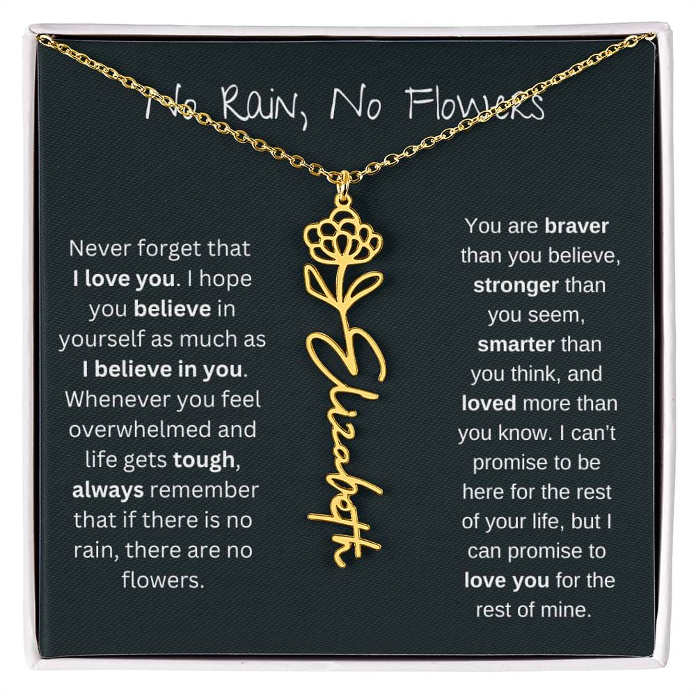 No Rain - No Flowers - Never Forget That I Love You | Birth Flower Name Necklace