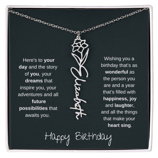 Wishing You A Birthday That's As Wonderful As You Are | Flower Name Necklace