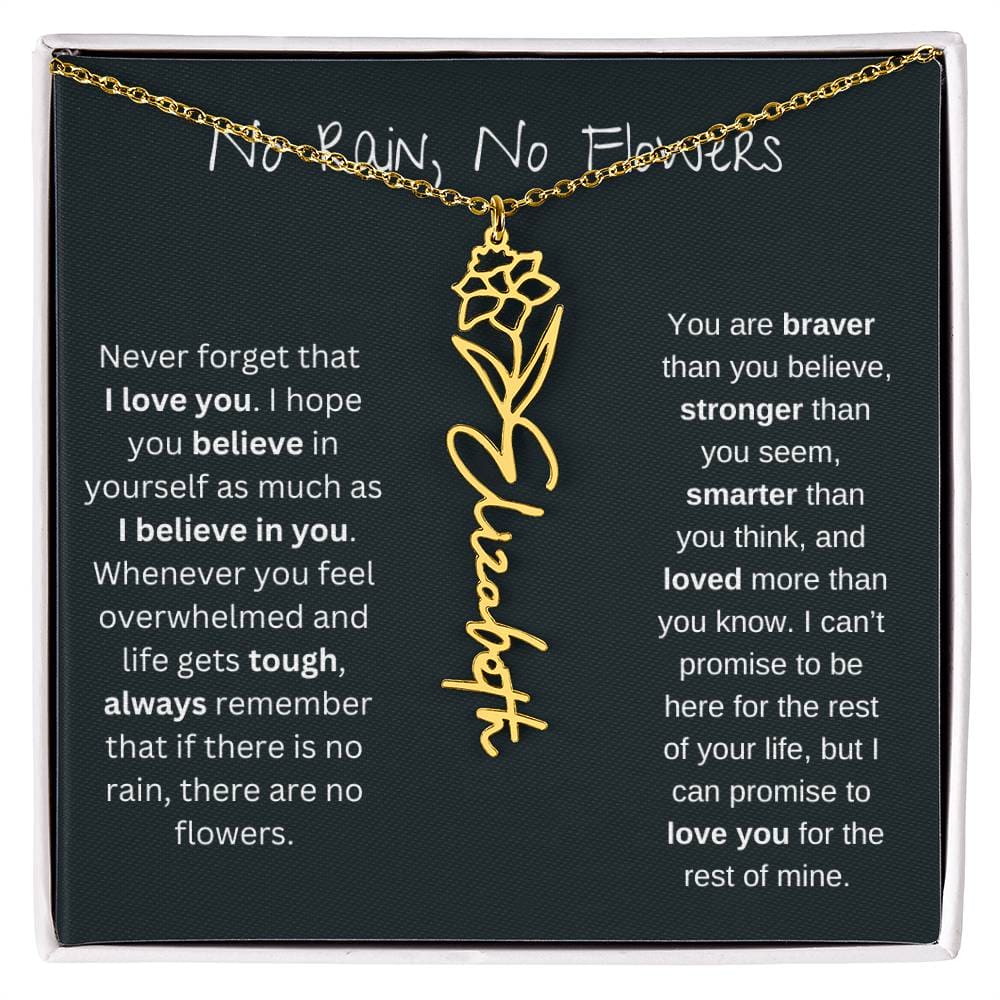 No Rain - No Flowers - Never Forget That I Love You | Birth Flower Name Necklace