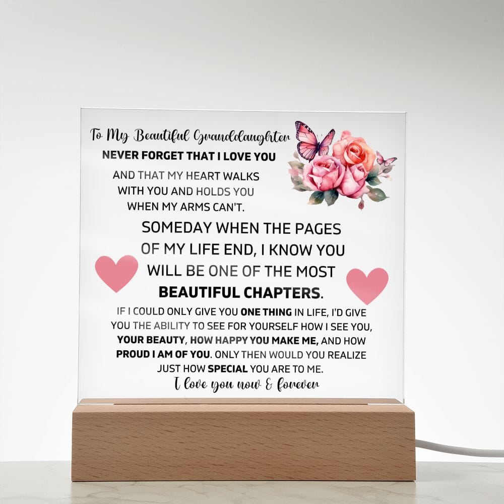 To My Granddaughter - My Heart Walks With You - Square Acrylic Plaque