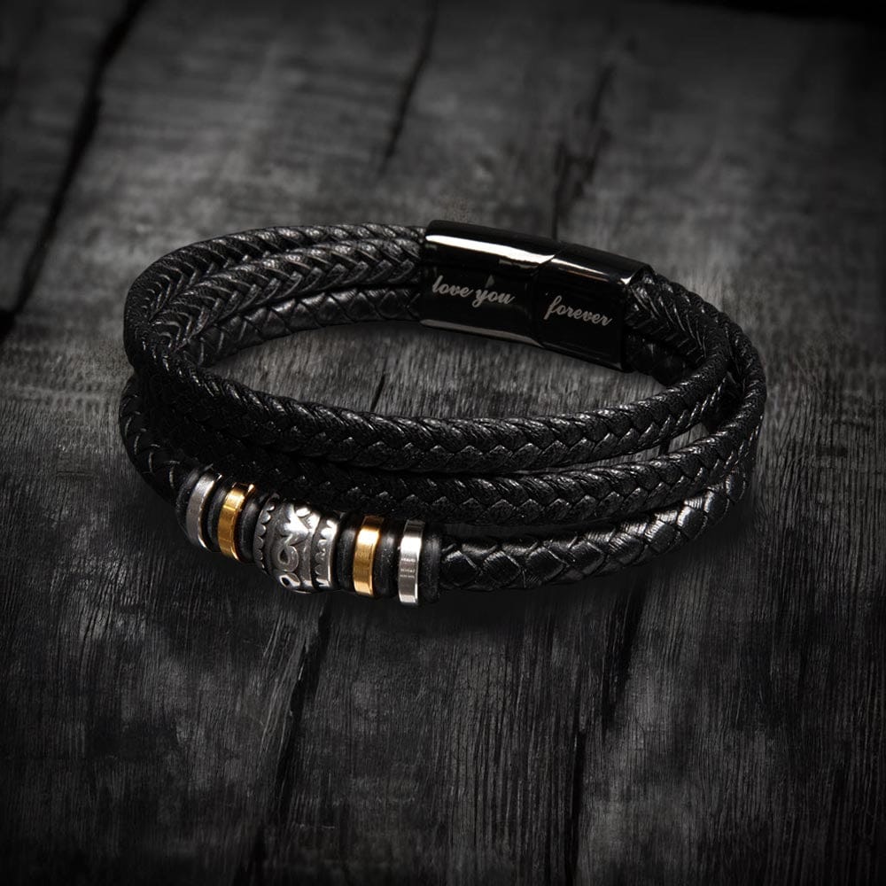 Leather Bracelet for Son from Mom, Gift for Son, Never Forget I Love You Two Tone Box