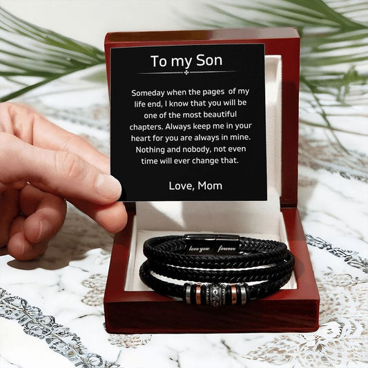 To My Son - Always Keep Me In Your Heart - Luxury Leather Bracelet