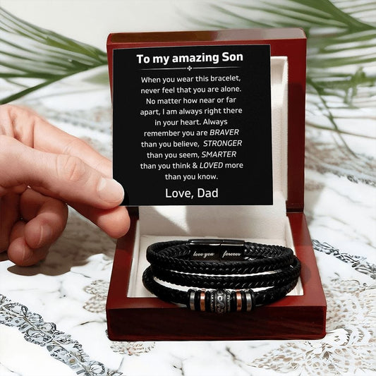 To My Son - I'm Always Right There In Your Heart - Luxury Leather Bracelet