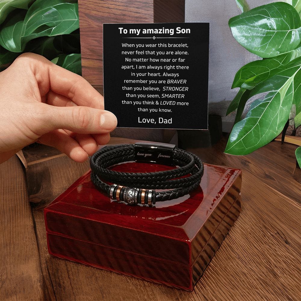 To My Son - I'm Always Right There In Your Heart - Luxury Leather Bracelet