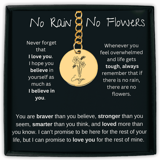 No Rain No Flowers- Birth Flower & Name Keychain