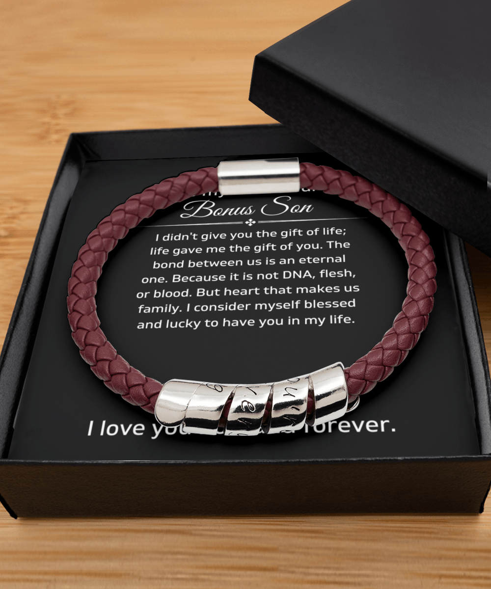 To My Wonderful Bonus Son - Gift Of Life - Vegan Leather Bracelet