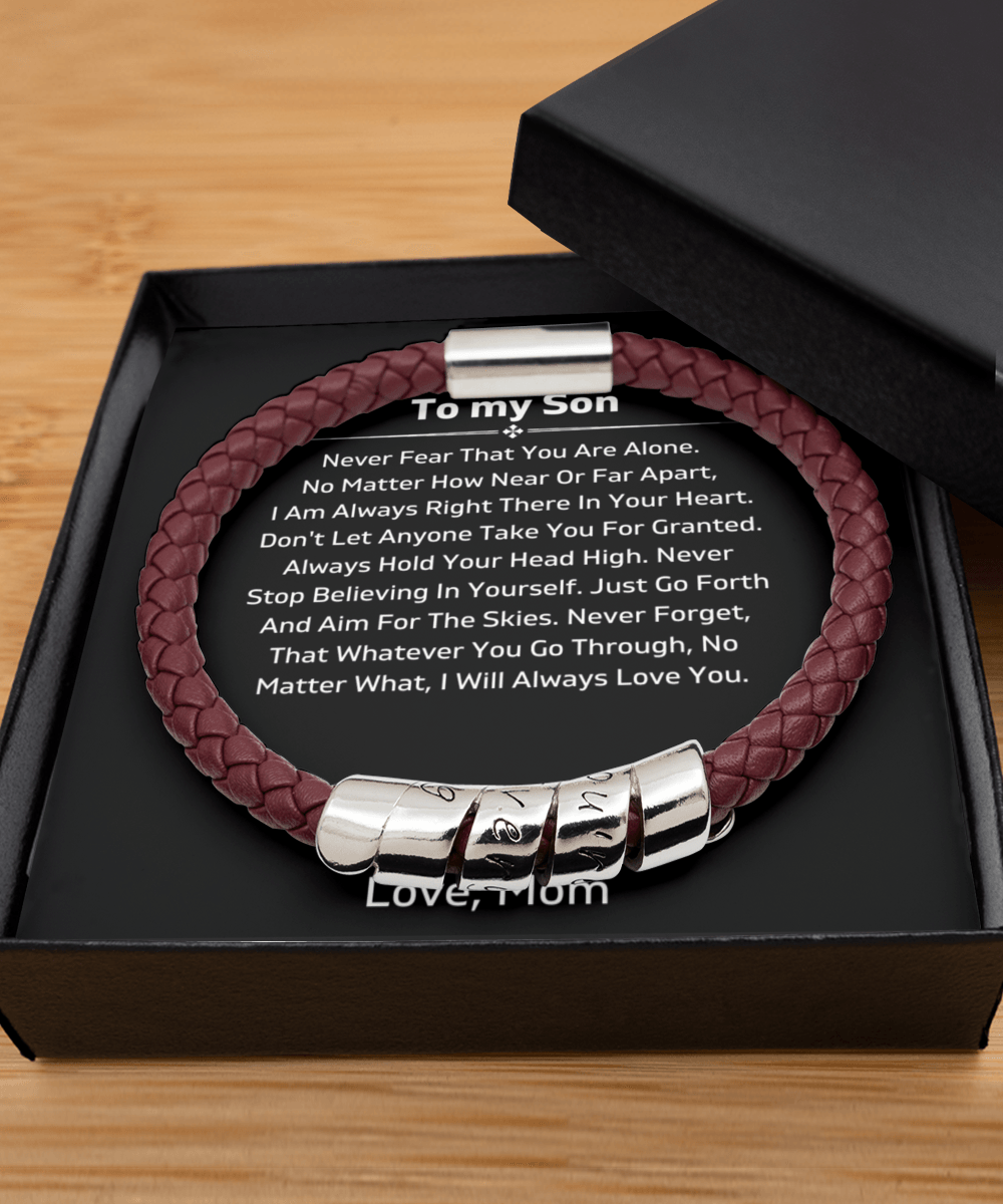 To My Son - Never Fear - From Mom - Vegan Leather Bracelet