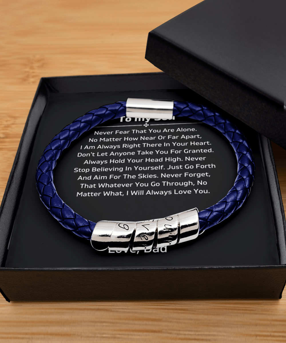 To My Son - Never Fear - From Dad - Vegan Leather Bracelet