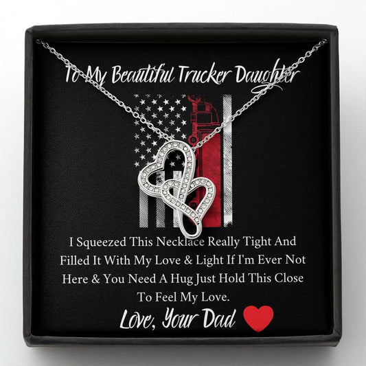 To My Beautiful Trucker Daughter - Feel My Love - Double Hearts Necklace