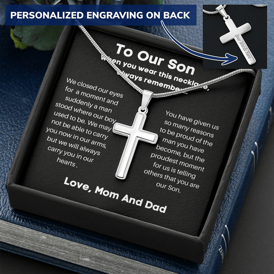 To Our Son - We Closed Our Eyes - Personalized Cross Necklace