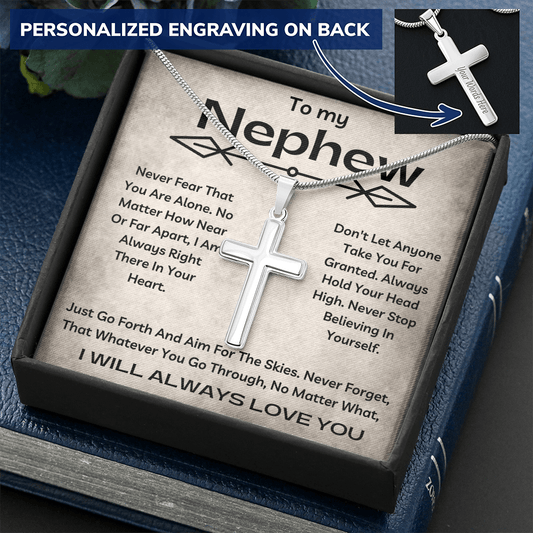 To My Nephew - Never Fear - Personalized Cross Necklace
