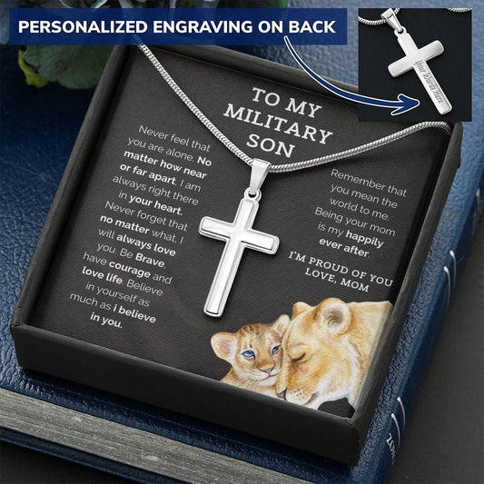 To My Military Son - I'm Proud Of You - Personalized Cross Necklace