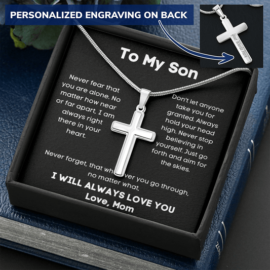 To My Son - Never Fear - Personalized Cross Necklace