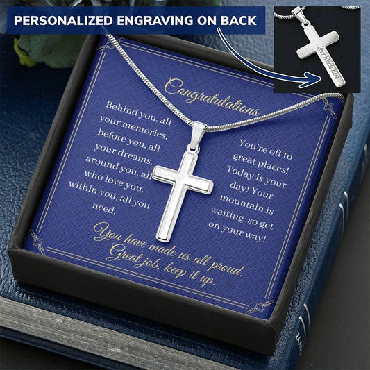 Congratulations - Behind You - Personalized Cross Necklace