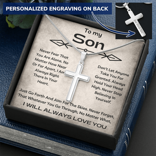 To My Son - Never Fear - Personalized Cross Necklace
