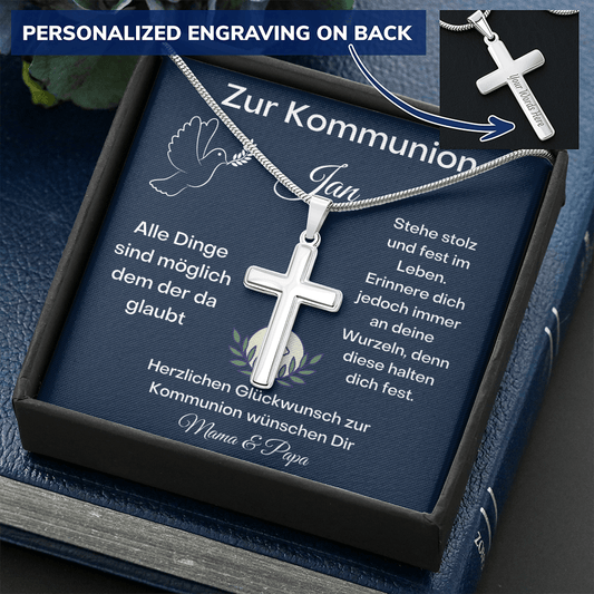Zur Kommunion - Alle Dinge Sind Möglich - Personalized Cross Necklace