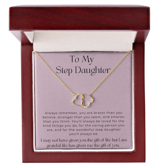 To My Step Daughter - Always Remember - Everlasting Love 10K Solid Gold Necklace