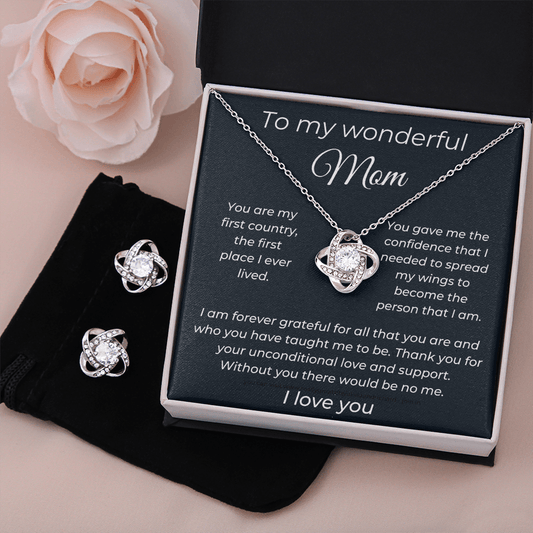 To My Wonderful Mom - You Are My First Country - Love Knot Earring & Necklace Set