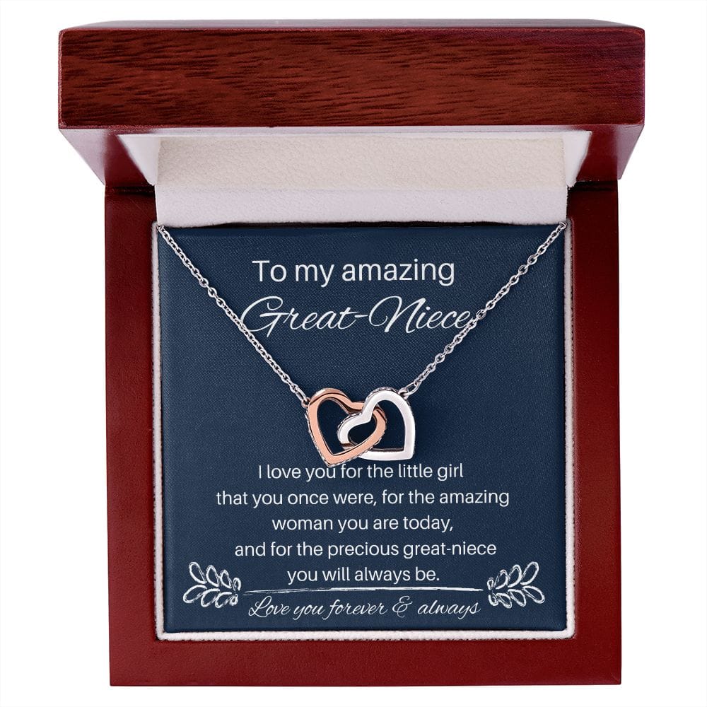 To My Amazing Great-Niece - I Love You - Interlocking Hearts Necklace