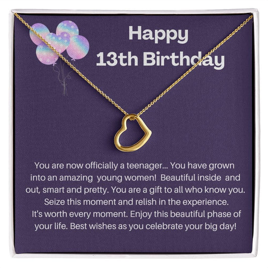 Happy 13th Birthday - Delicate Heart Necklace