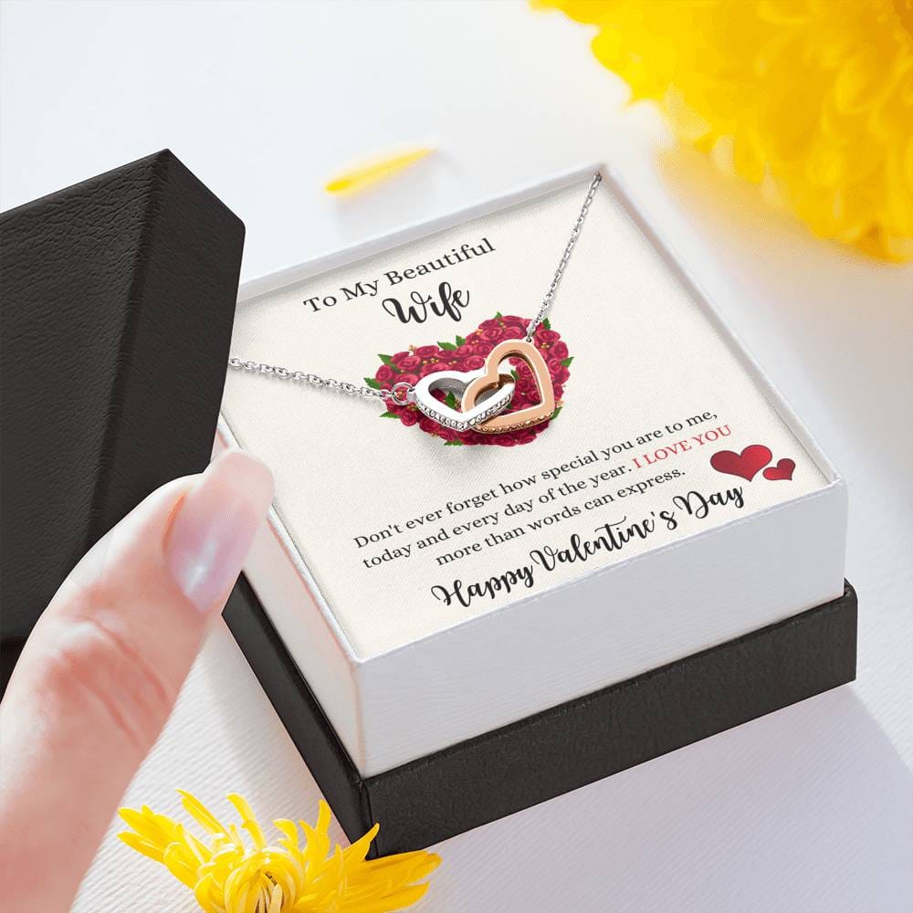To My Beautiful Wife - Happy Valentine's Day - Interlocking Hearts Necklace
