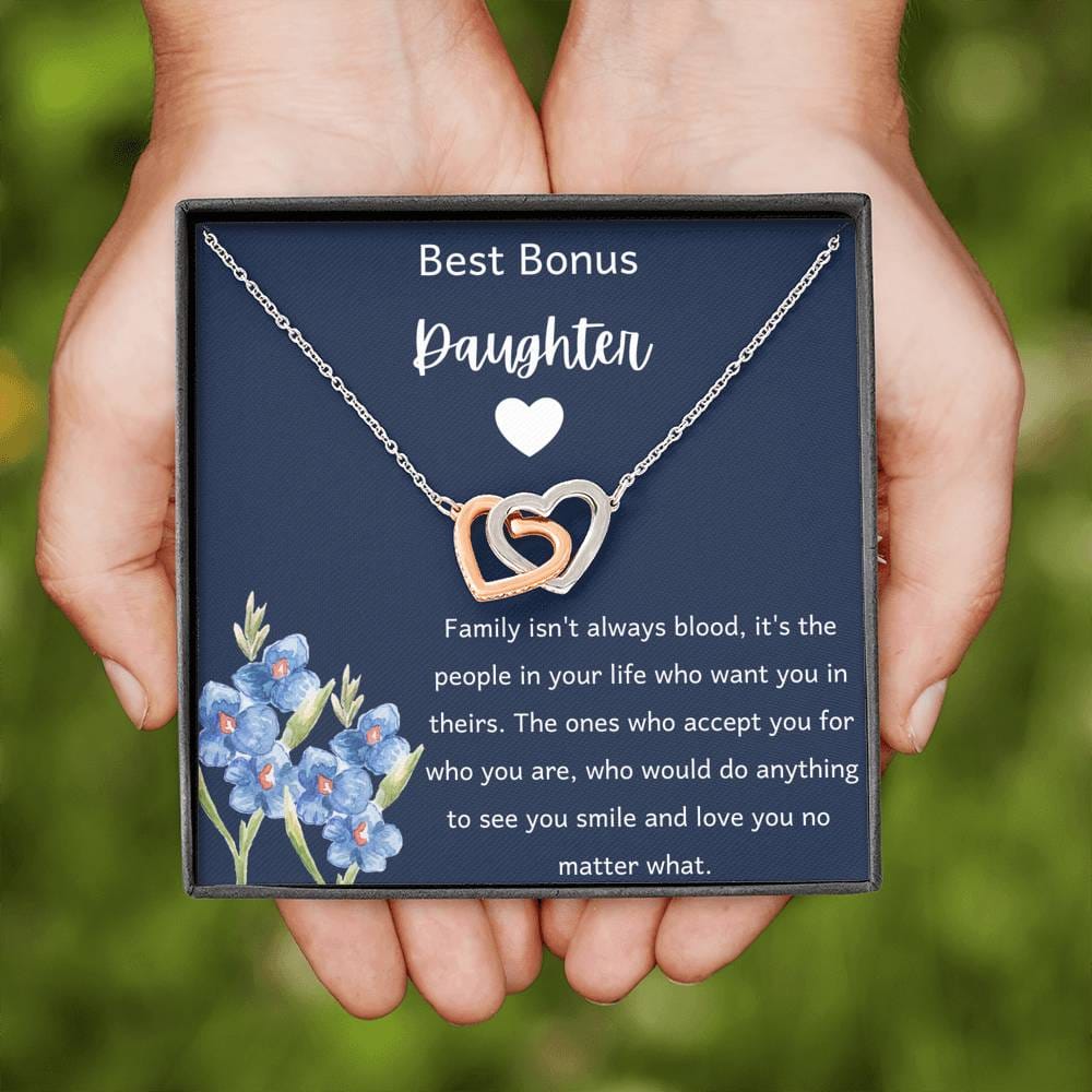 Best Bonus Daughter - Interlocking Heart - Dark Blue