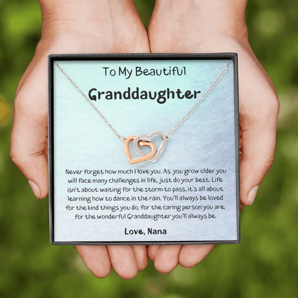 To My Beautiful Granddaughter - Never Forget - Love Nana - Interlocking Hearts Necklace