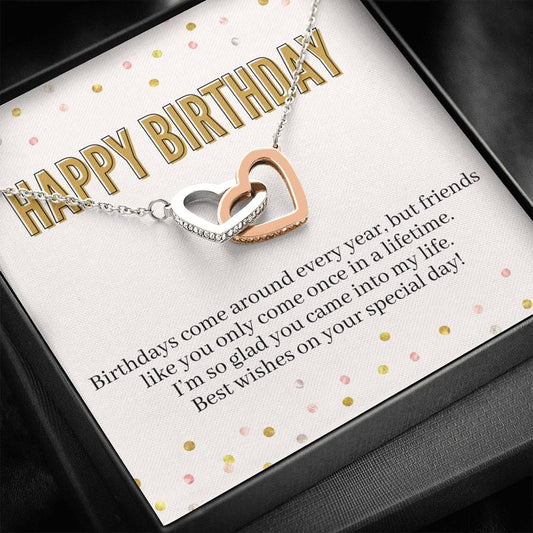 Happy Birthday - Best Wishes - Interlocking Hearts Necklace