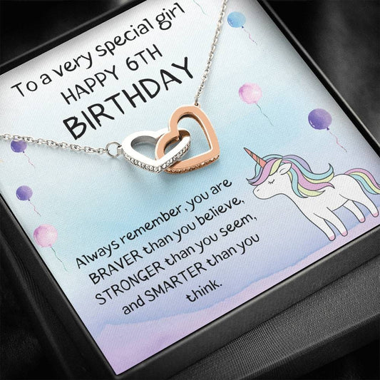 To A Very Special Girl Happy 6th Birthday - Interlocking Hearts Necklace